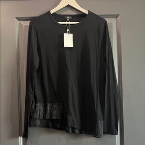 NWT CLU Black Long Sleeve Blouse with Pleated Hem